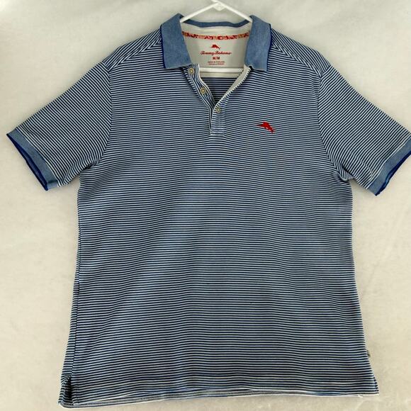Tommy Bahama Other - Tommy Bahama Men's Striped Polo Shirt, Blue/White, Size M - Marlin Logo